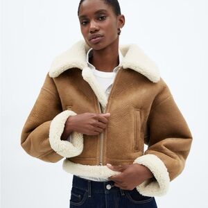 Mango Brown Bomber Jacket with White Trim